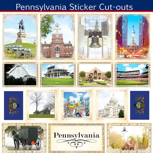 Scrapbook Customs - State Sightseeing Collection - 12 x 12 Sticker Cut Outs - Pennsylvania