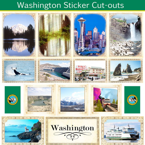 Scrapbook Customs - State Sightseeing Collection - 12 x 12 Sticker Cut Outs - Washington