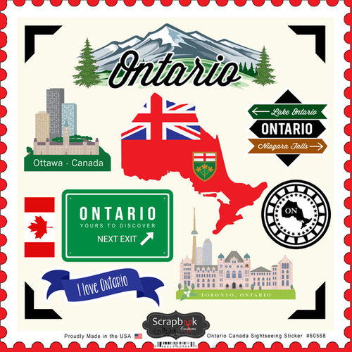 Scrapbook Customs - Canadian Provinces Sightseeing Collection - 12 x 12 Cardstock Stickers - Ontario