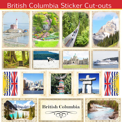 Scrapbook Customs - Canadian Provinces Sightseeing Collection - 12 x 12 Sticker Cut Outs - British Columbia