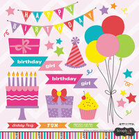 Scrapbook Customs - Birthday Girl Collection - Cardstock Stickers - Balloons