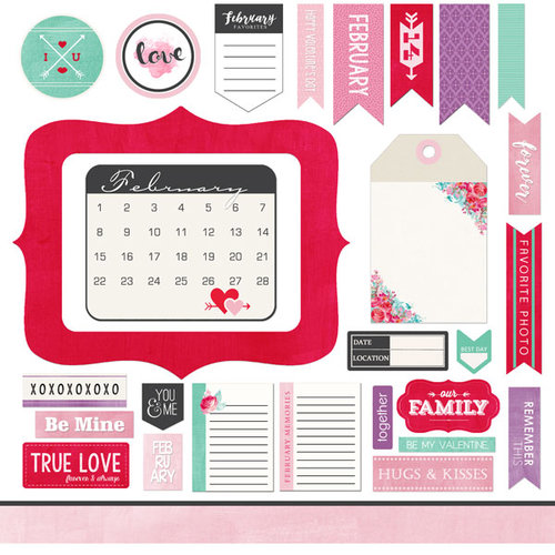 Scrapbook Customs - Valentines Collection - 12 x 12 Cardstock Stickers - February Memory Elements
