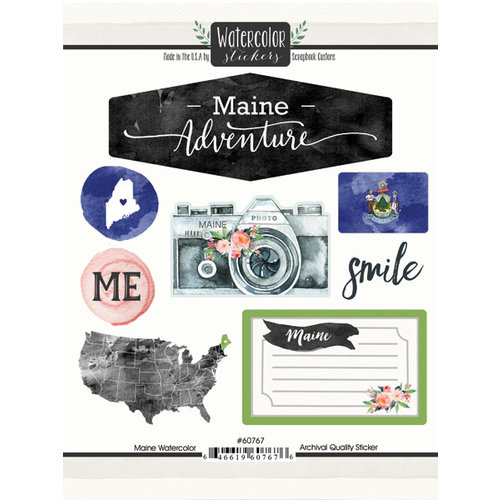 Scrapbook Customs - Cardstock Stickers - Maine Watercolor