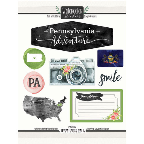Scrapbook Customs - Cardstock Stickers - Pennsylvania Watercolor