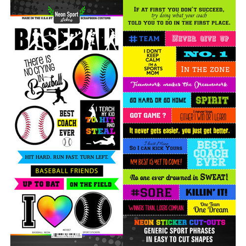 Scrapbook Customs - Neon Sports Collection - Baseball - Cardstock Stickers