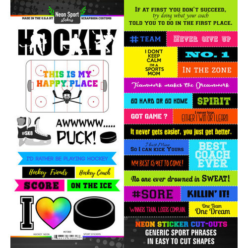 Scrapbook Customs - Neon Sports Collection - Cardstock Stickers - Hockey