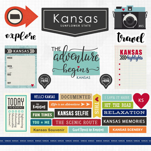 Scrapbook Customs - Adventure Collection - 12 x 12 Cardstock Stickers - Kansas