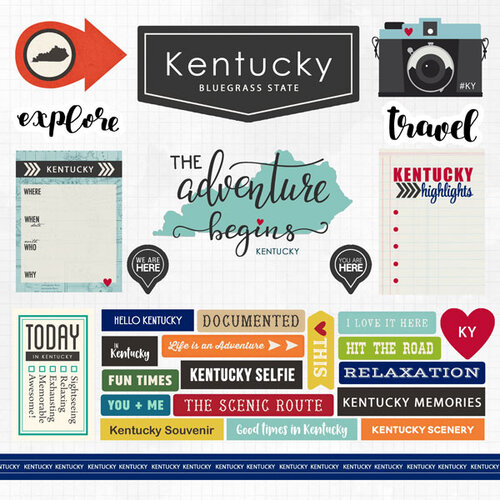 Scrapbook Customs - Adventure Collection - 12 x 12 Cardstock Stickers - Kentucky