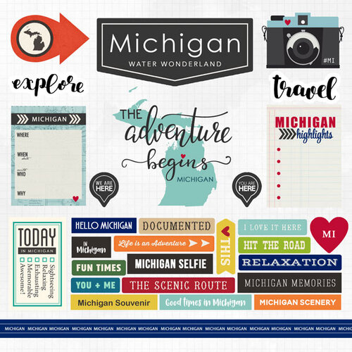 Scrapbook Customs - Adventure Collection - 12 x 12 Cardstock Stickers - Michigan