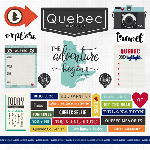 Scrapbook Customs - Canadian Province Adventure Collection - 12 x 12 Cardstock Stickers - Quebec
