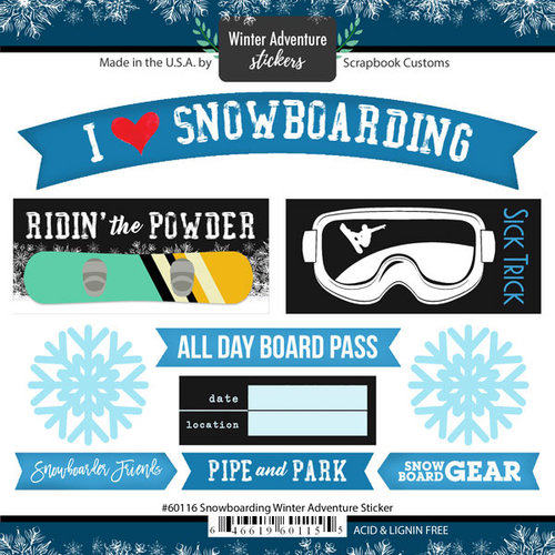 Scrapbook Customs - Winter Adventure Collection - Cardstock Stickers - Snowboarding