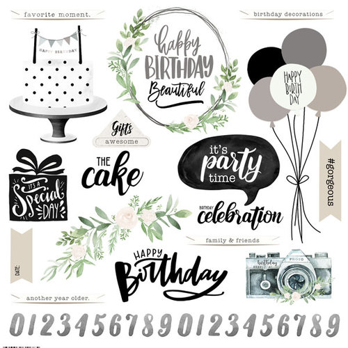 Scrapbook Customs - Her Birthday Collection - 12 x 12 Cardstock Stickers - Elements