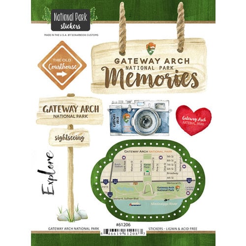 Scrapbook Customs - United States National Parks Collection - Cardstock Stickers - Gateway Arch Watercolor