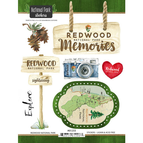 Scrapbook Customs - United States National Parks Collection - Cardstock Stickers - Redwood Watercolor