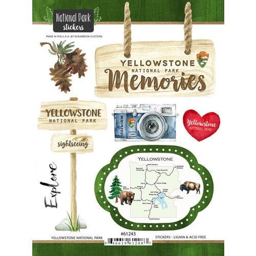Scrapbook Customs - United States National Parks Collection - Cardstock Stickers - Yellowstone Watercolor