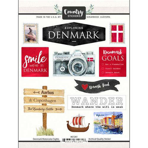 Scrapbook Customs - Cardstock Stickers - Denmark Watercolor