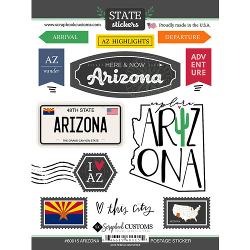 Scrapbook Customs - Postage Map Collection - Cardstock Stickers - Arizona
