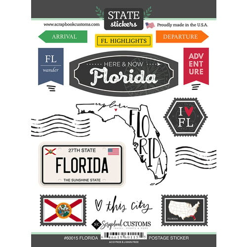 Scrapbook Customs - Postage Map Collection - Cardstock Stickers - Florida