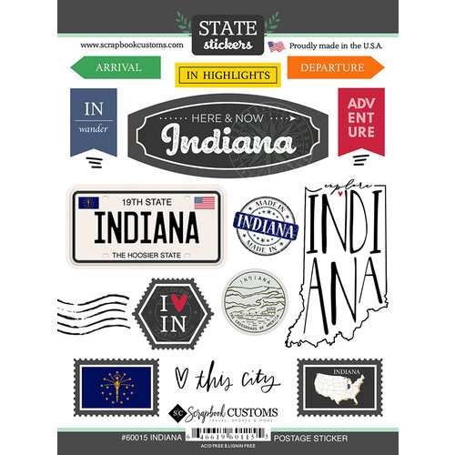 Scrapbook Customs - Postage Map Collection - Cardstock Stickers - Indiana