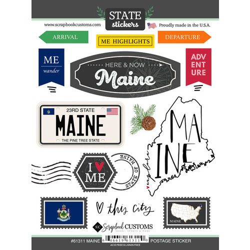 Scrapbook Customs - Postage Map Collection - Cardstock Stickers - Maine