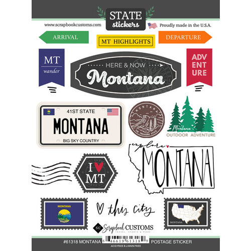 Scrapbook Customs - Postage Map Collection - Cardstock Stickers - Montana