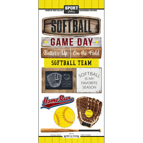 Scrapbook Customs - Cardstock Stickers - Softball Wood