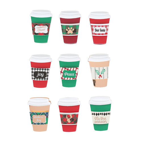 Fun Stampers Journey - Christmas - Chipboard Stickers - Christmas Cheer Coffee Cup