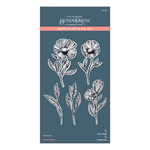 Spellbinders - BetterPress Collection - Press Plate and Die Set - Pressed Posies - Flower Stems
