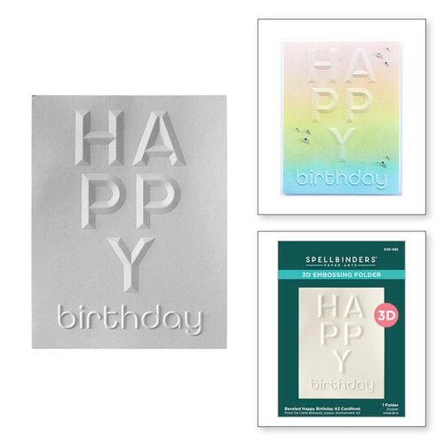 Spellbinders - Beveled Sentiment A2 Cardfronts Collection - 3D Embossing Folder - Happy Birthday