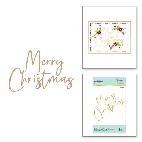 Spellbinders - Glimmer Hot Foil - Sparkling Christmas Collection - Stylish Script - Glimmer Plate - Merry Christmas