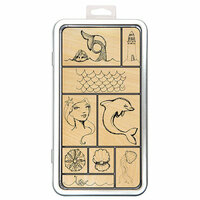 Spellbinders - Artomology Collection - Wood Mounted Rubber Stamps - Tin of Mermaids