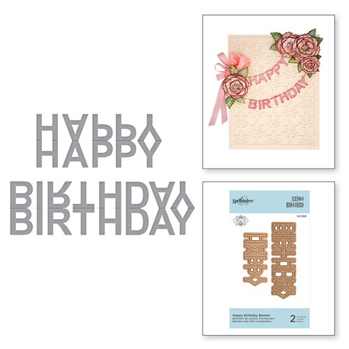 Spellbinders - Exquisite Splendor Collection - D-Lites Die - Happy Birthday Banner