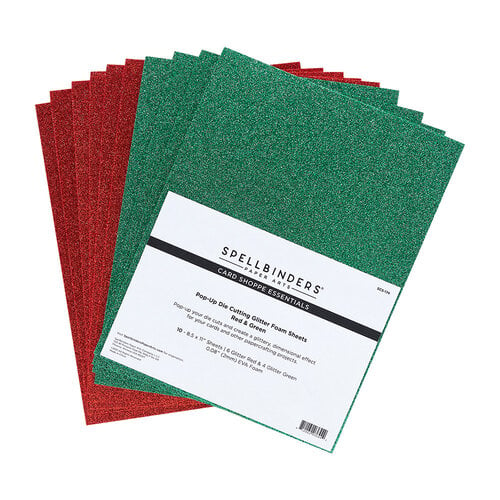 Spellbinders - Pop-Up Die Cutting Glitter Foam Sheets - 8.5 x 11 - Red and Green