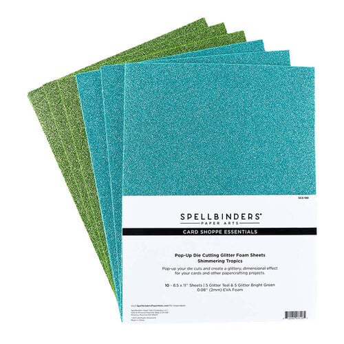 Spellbinders - Card Shoppe Essentials Collection - Pop-Up Die Cutting Glitter Foam Sheets - 8.5 x 11 - Shimmering Tropics - 10 Pack