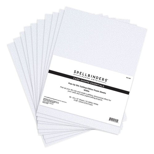 Spellbinders - Card Shoppe Essentials Collection - Pop-Up Die Cutting Glitter Foam Sheets - 8.5 x 11 - White - 10 Pack