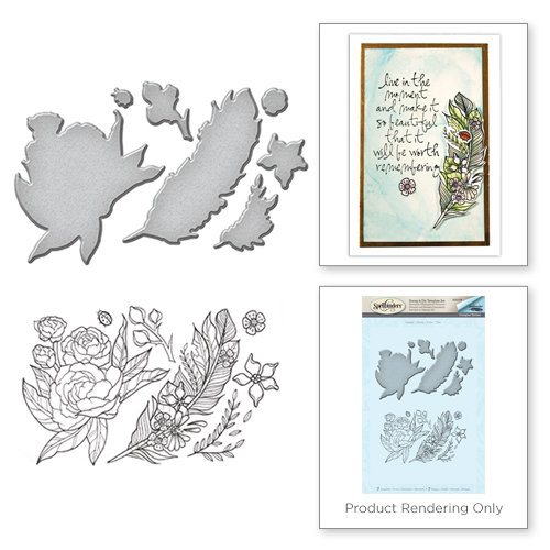 Spellbinders - Earth Air Water Collection - Die and Cling Mounted Rubber Stamps - Feather