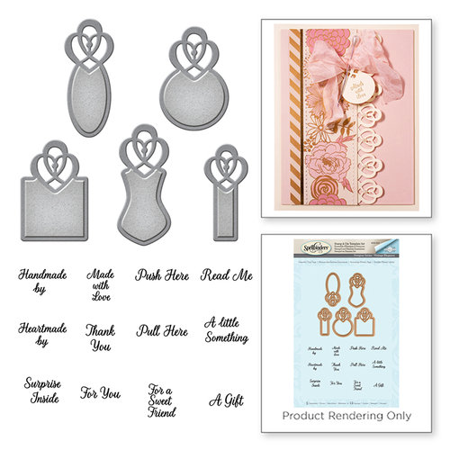 Spellbinders - Vintage Elegance Collection - Die and Cling Mounted Stamps - Graceful Tiny Tags