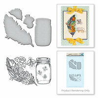 Spellbinders - Spring Love Collection - Die and Cling Mounted Rubber Stamps - Feather Fireflies