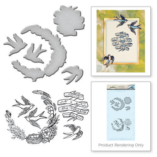 Spellbinders - Spring Love Collection - Die and Cling Mounted Rubber Stamps - Swallow