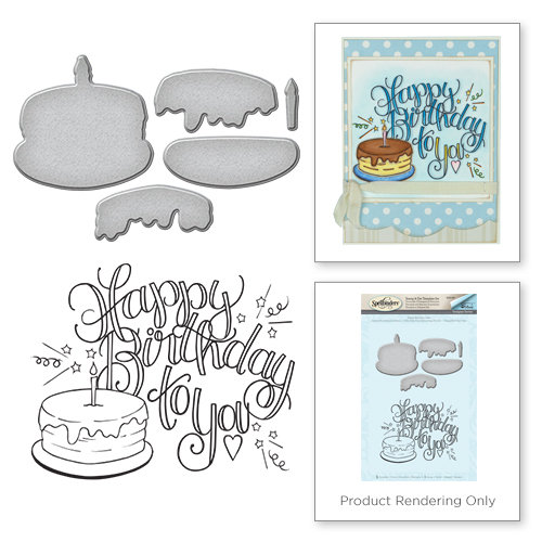 Spellbinders - Happy Grams 3 Collection - Die and Cling Mounted Stamps - Happy Birthday Cake