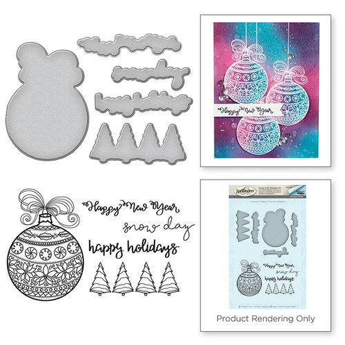 Spellbinders - Holiday Collection - Christmas - Die and Cling Mounted Stamps - Happy Holiday Ornaments