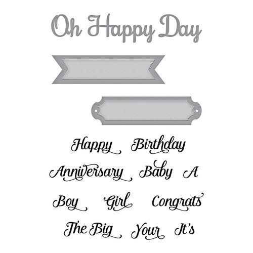 Spellbinders - Elegant 3D Cards Collection - Die and Cling Mounted Stamps - Oh Happy Day