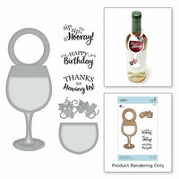 Spellbinders - Wine Country Collection - Die and Cling Mounted Stamps - Wine Glass Bottle Tag