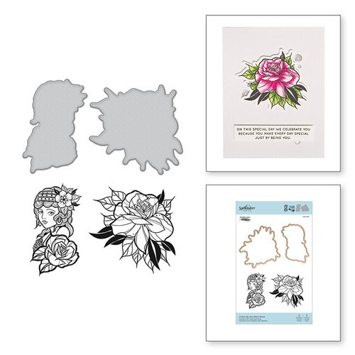 Spellbinders - Inked Messages Collection - Die and Cling Mounted Stamps - A Rose Any Other Name