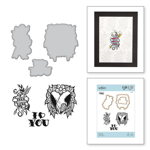 Spellbinders - Inked Messages Collection - Die and Cling Mounted Stamps - True Love