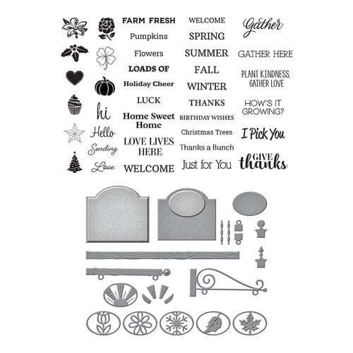 Spellbinders - Etched Dies and Clear Photopolymer Stamps - Welcome Sign and Sentiments