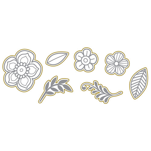 Spellbinders - Silver and Gold Collection - Die and Clear Acrylic Stamp Set - Gold Blooms