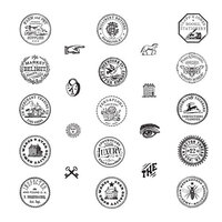 Spellbinders - Flea Market Finds Collection - Clear Photopolymer Stamps - Circle Label Icons