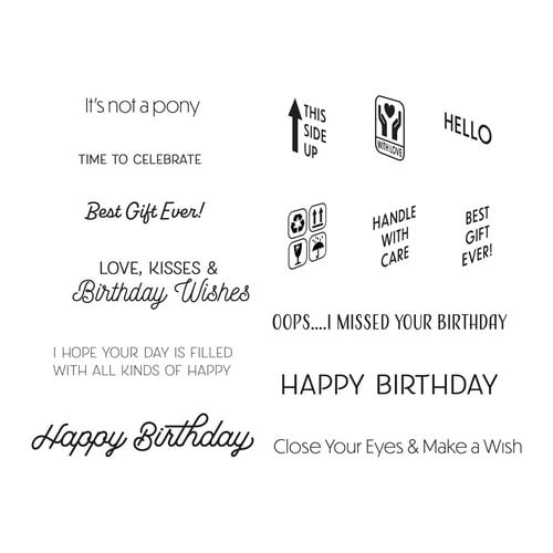 Spellbinders Stamp Set - Birthday Unboxing Sentiments, STP-117