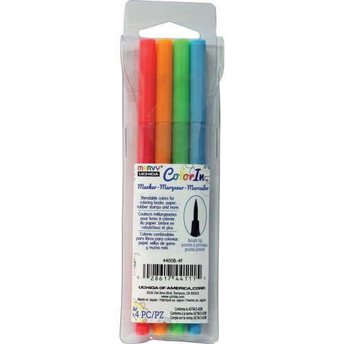 Marvy Uchida - Color In - Markers - Brush Point - Neon - 4 Pack